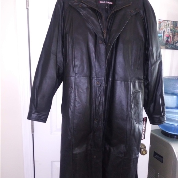 charles klein leather trench coat